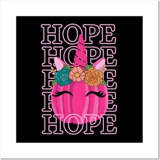 Hope pink unicorn pumpkin October breast cancer Posters and Art